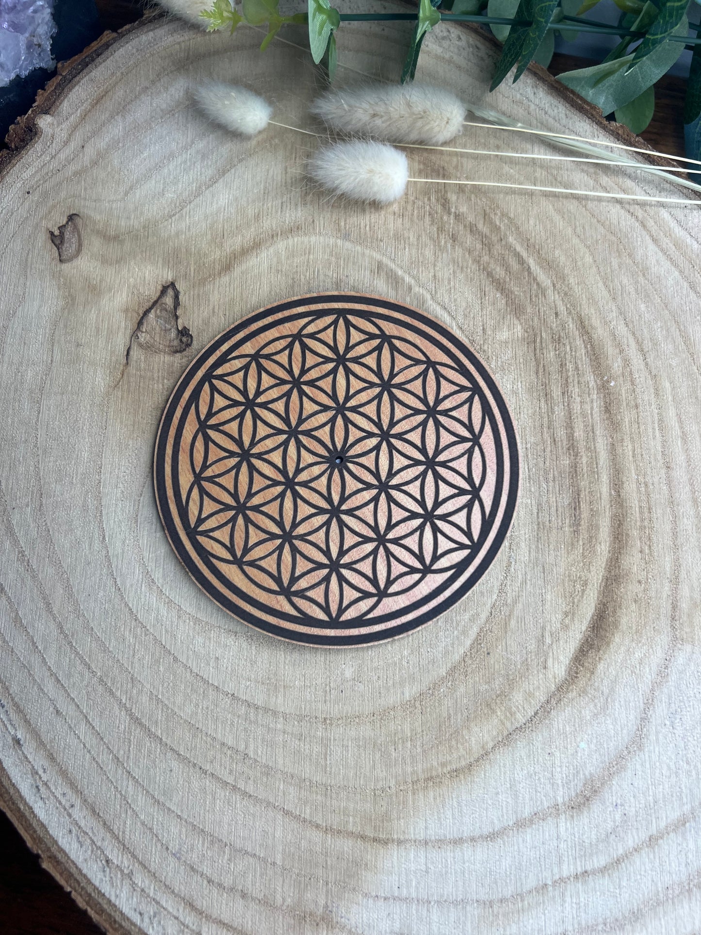 Porte encens Fleur de vie marron foncé 10 cm