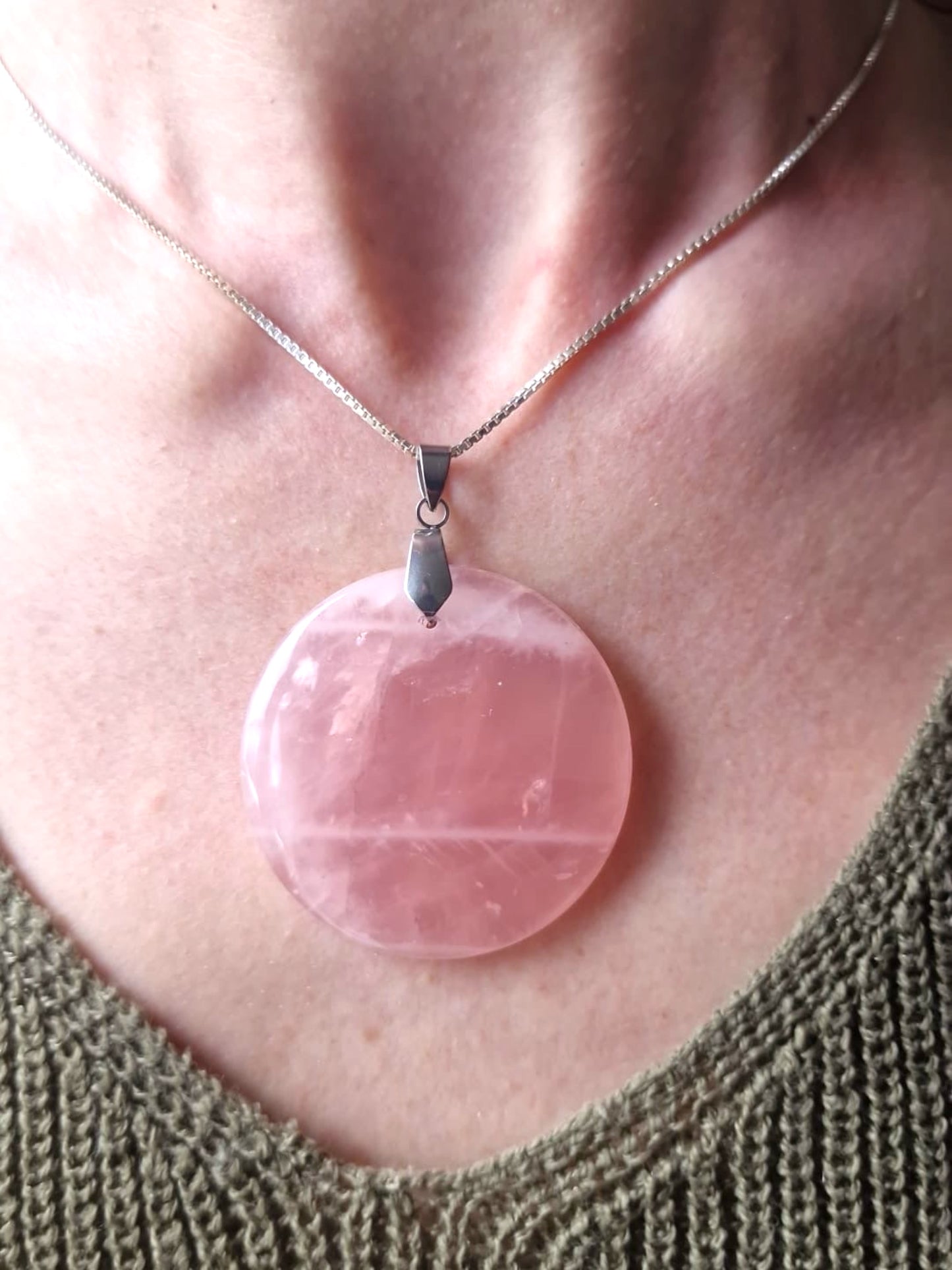 Pendentif Quartz Rose rond