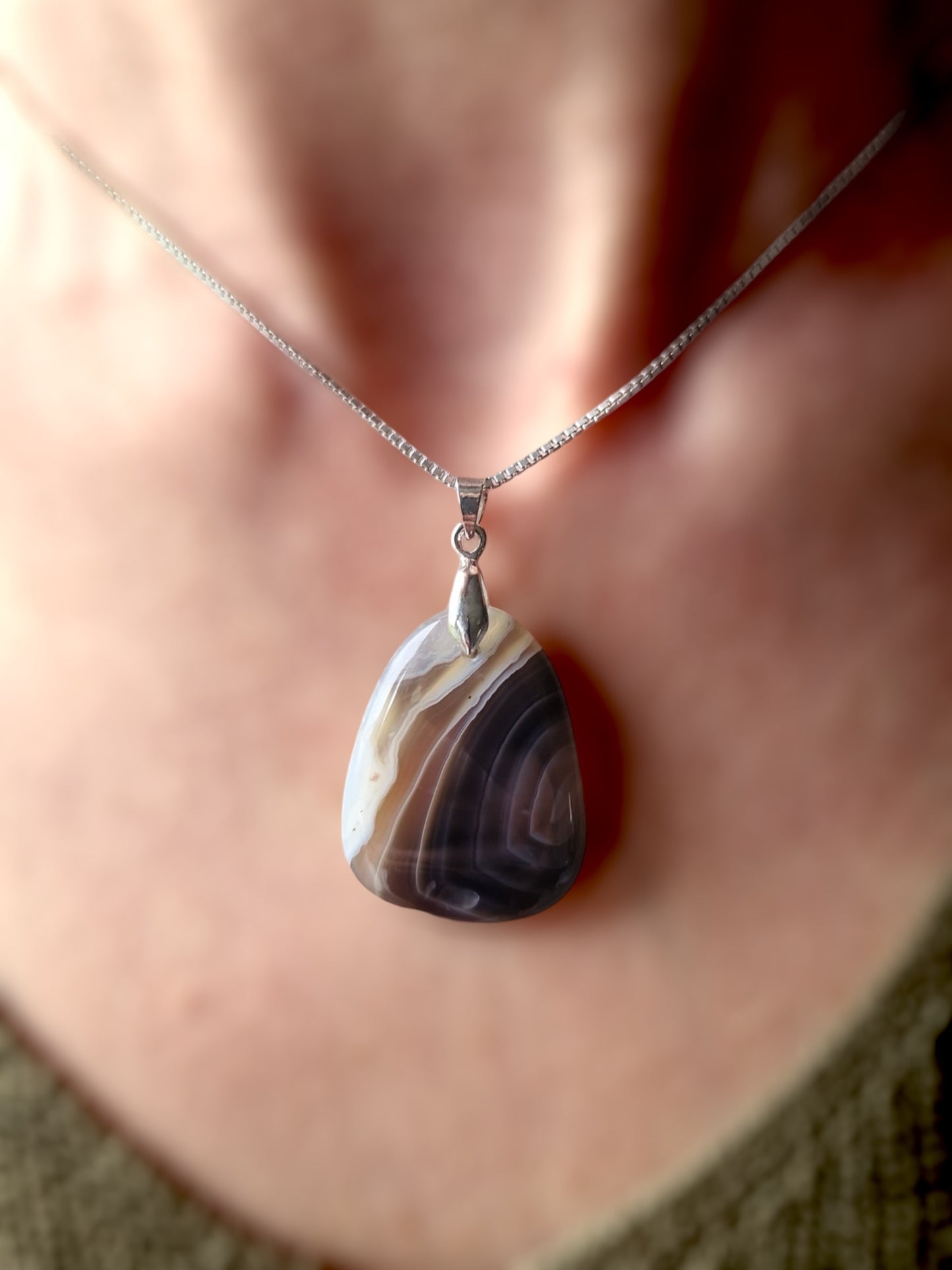 Pendentif Agate bostwana noir