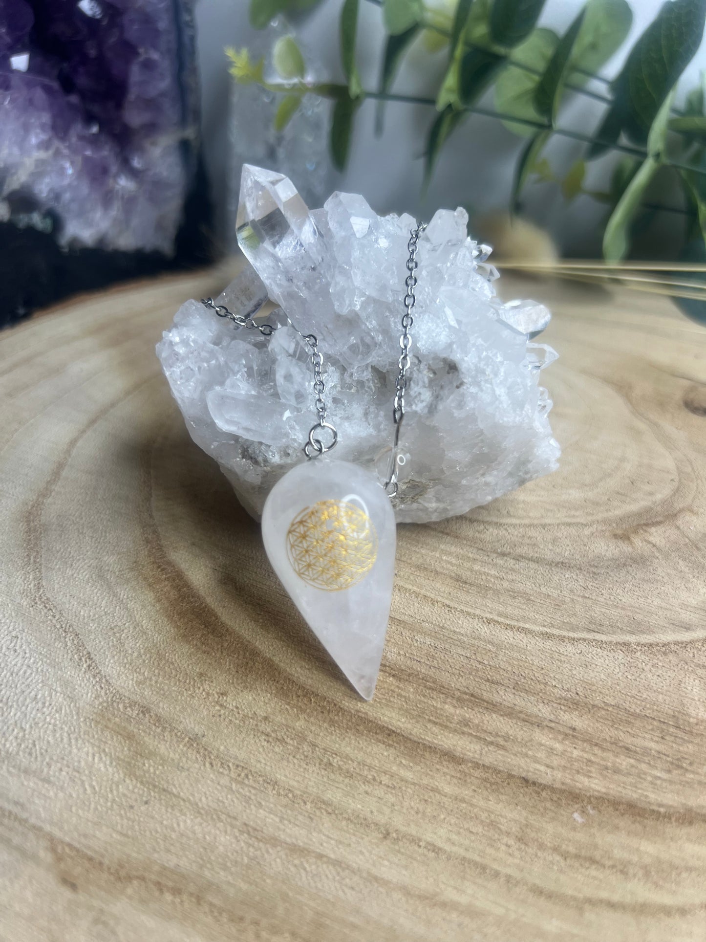 Pendule Gravé fleur de Vie 4cm - Cristal de Roche