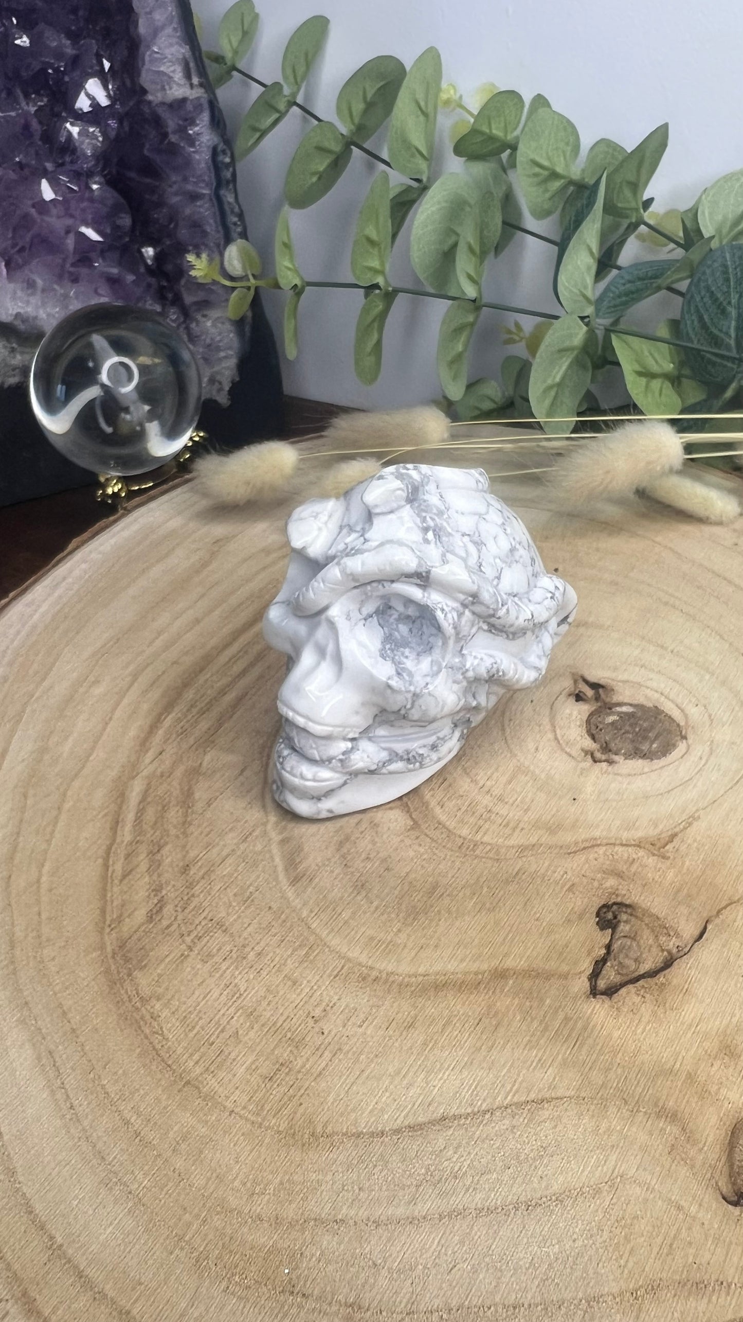 Sculpture sur cristal en forme de crâne de serpent Howlite