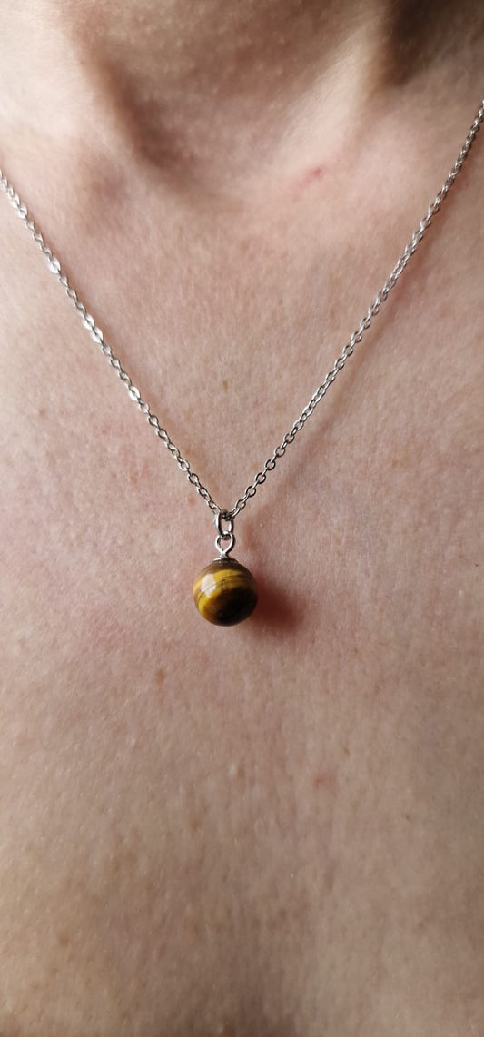 Collier Argent 925 Oeil de Tigre Boule
