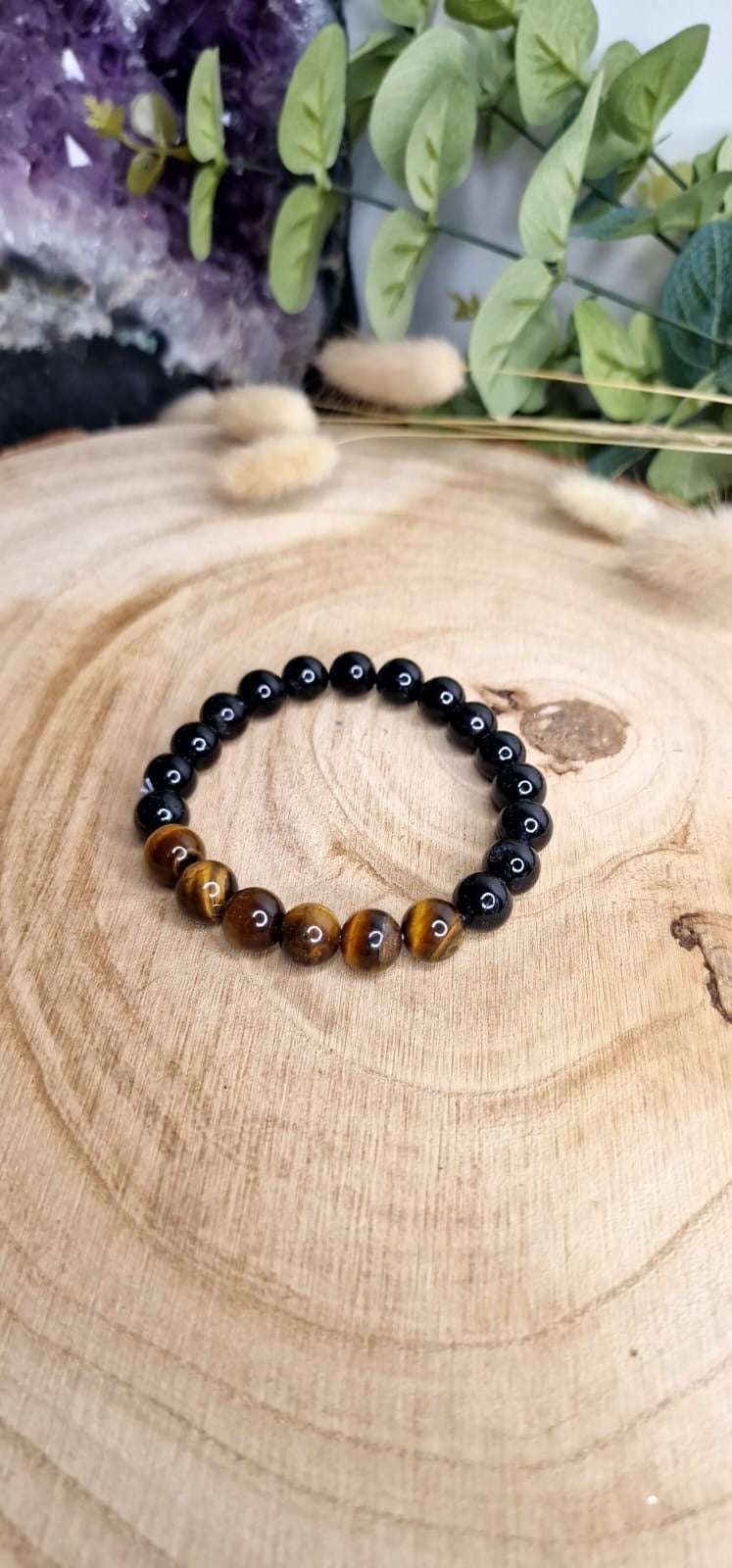 Bracelet homme tourmaline Noir et oeil du tigre