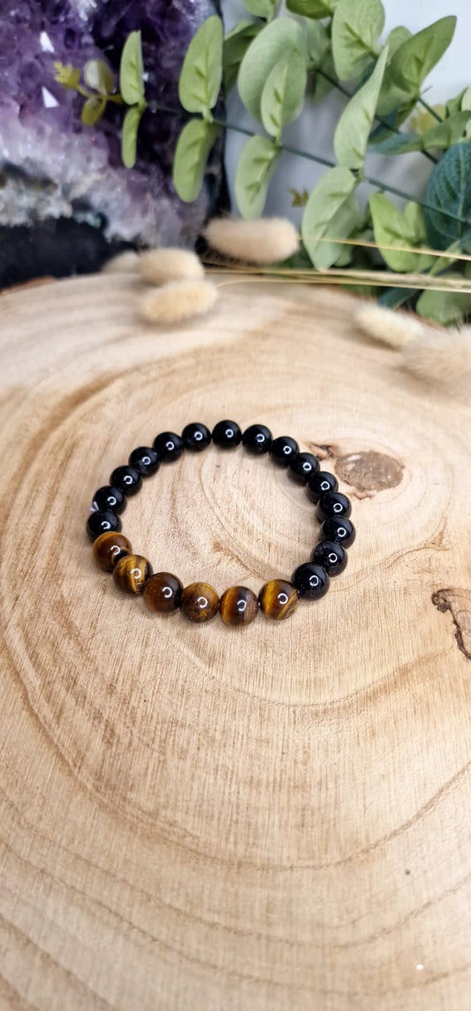 Bracelet homme tourmaline Noir et oeil du tigre