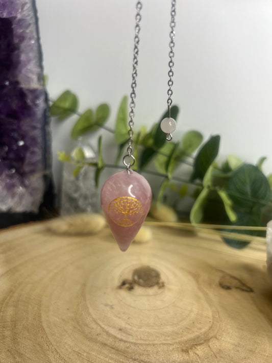 Pendule Gravé Arbre de Vie 4cm - Quartz Rose