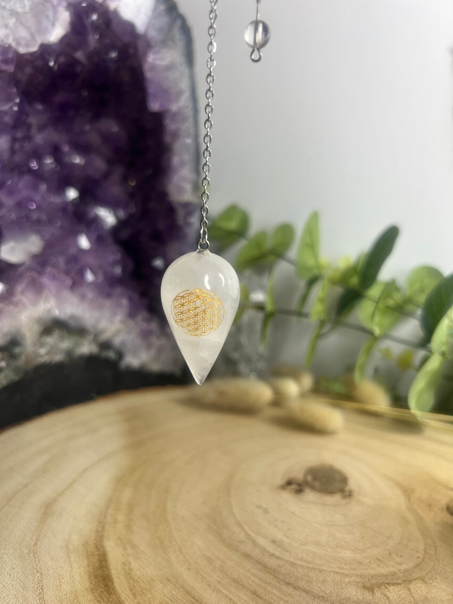 Pendule Gravé fleur de Vie 4cm - Cristal de Roche